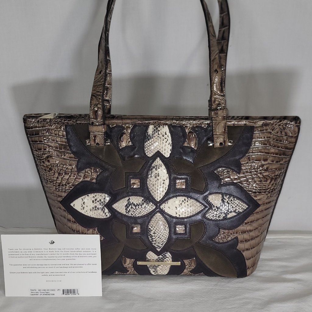 Brahmin Medium Asher Brown Elmwood Palazzo Suede/Leather Shoulder Bag-Purse